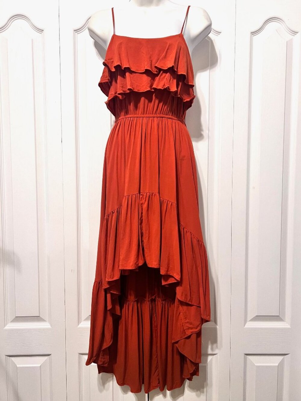 Kirra-Women's Small (Jr's) High Low Summer Dress-Small-Adjust. Strap-Tier Ruffle